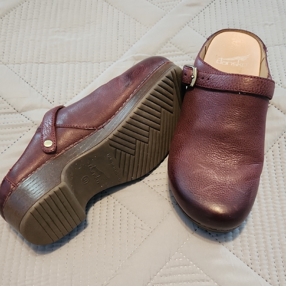 Dansko Burgundy Leather Mules with Minimalist Design